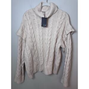 Joes Jeans Cream turtleneck Ruffle Sweater Women's Large $278 NWT